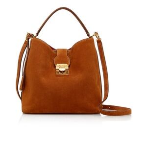 NWT Mark Cross Murphy Suede top handle strap Bucket Bag